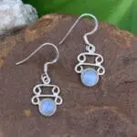 an image of a pair of Double Sterling Silver Bars and Rainbow Moonstone Earrings