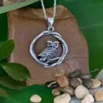 an image of a Sterling Silver Owl in Circular Branch Pendant