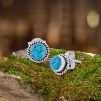 an image of a pair of Round Sterling Silver Turquoise Stud Earrings