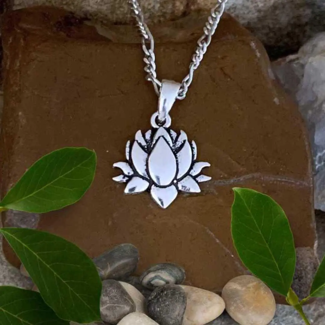 an image of a Oxidized Sterling Silver Blooming Lotus Pendant