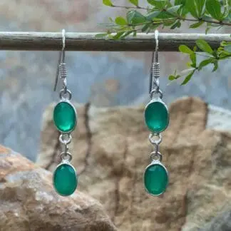 an image of a pair of Double Faceted Green Onyx and Sterling Silver Earrings