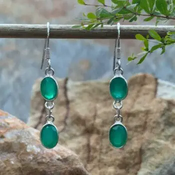 an image of a pair of Double Faceted Green Onyx and Sterling Silver Earrings