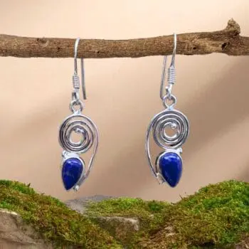 an image of a pair of Teardrop Lapis Lazuli and Spiral Sterling Silver Earrings