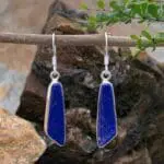 an image of a Contemporary Lapis Lazuli and Sterling Silver Dangle Earrings with an angled cut at the bottom