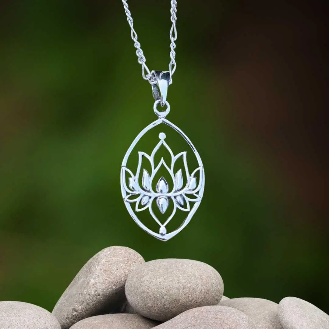 an image of a Sterling Silver Full Lotus Marquise Pendant