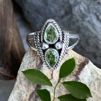an image of a Double Faceted Peridot and Sterling Silver Ring