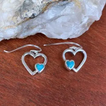 an image of a pair of Double Heart Sterling Silver and Turquoise Earrings