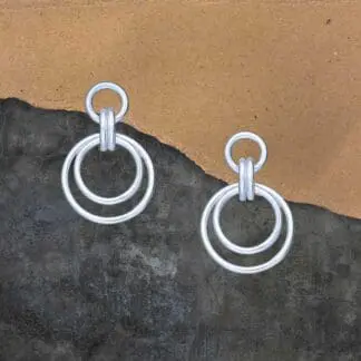 Stylish Dainty Sterling Silver Post Double Circle Earrings