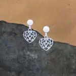 an image of a pair of Dainty Filigree Heart Dangle Post Earrings