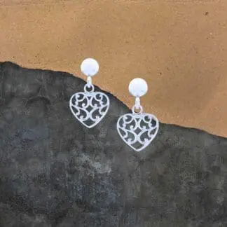 an image of a pair of Dainty Filigree Heart Dangle Post Earrings