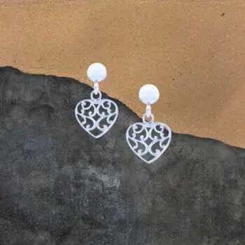 an image of a pair of Dainty Filigree Heart Dangle Post Earrings