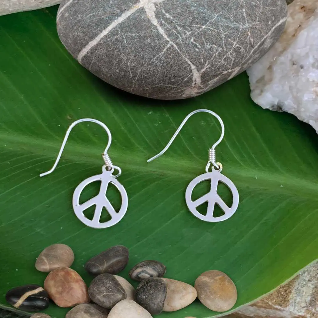 an image of a small pair of Sterling Silver Peace Sign Earrings