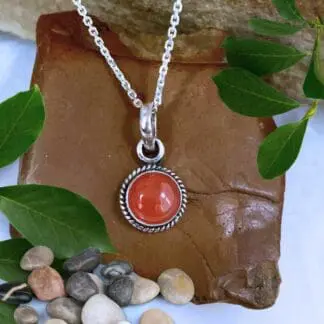 Petite Round Carnelian Sterling Silver Pendant