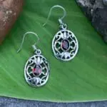 an image of a pair of Oval Filigree Garnet and Sterling Silver Earrings