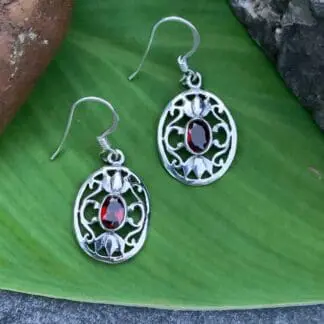 an image of a pair of Oval Filigree Garnet and Sterling Silver Earrings
