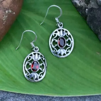 an image of a pair of Oval Filigree Garnet and Sterling Silver Earrings