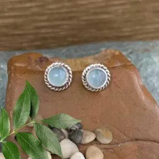 Round Sterling Silver Aqua Chalcedony Stud Earrings