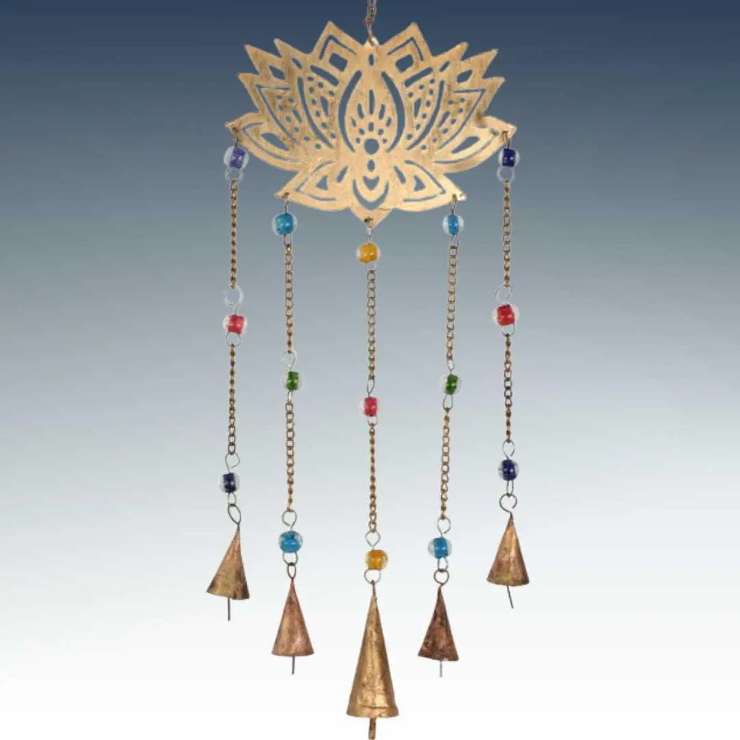 an image of a Recycled Metals Lotus Wind Wind Chime that is 20" long