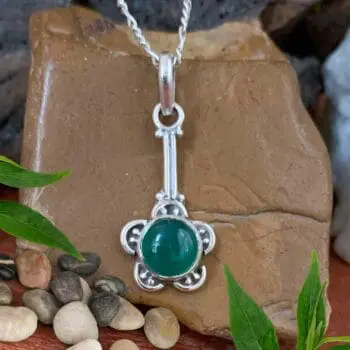 An image of a Flower Green Onyx and Sterling Silver Pendant