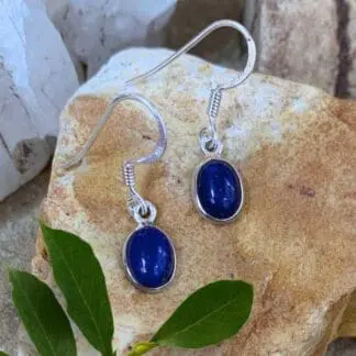 an image of a pair of Petite Oval Lapis Lazuli and Sterling Silver Earrings