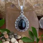 an image of a Teardrop Black Onyx Filigree Sterling Silver Pendant