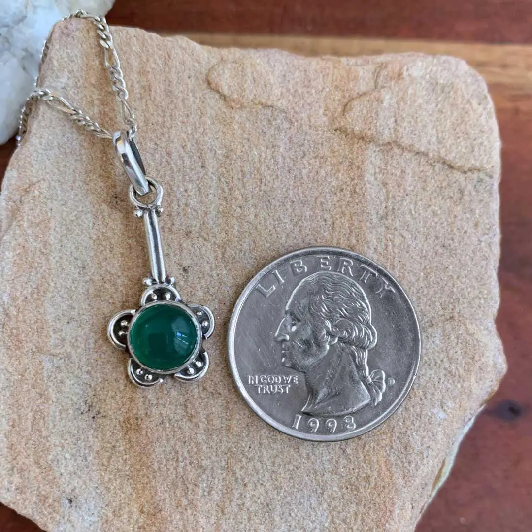 an image of a Flower Green Onyx and Sterling Silver Pendant