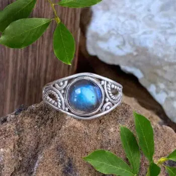 an image of a Round Labradorite and Filigree Sterling Silver Ring
