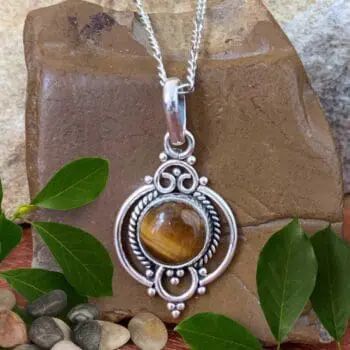 an image of a Feminine Tiger's Eye and Sterling Silver Pendant