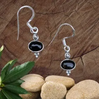 an image of a pair of Dainty Oval Black Onyx and Sterling Silver Earrings