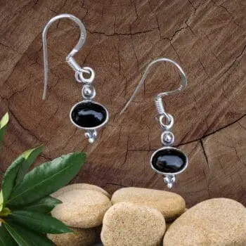 an image of a pair of Dainty Oval Black Onyx and Sterling Silver Earrings