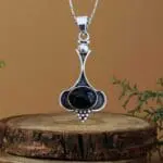 an image of a Oval Black Onyx and Sterling Silver Beaded Pendant
