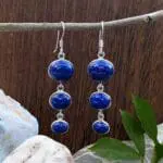 an image of a pair of Triple Oval Lapis Lazuli and Sterling Silver Dangle Earrings