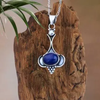 an image of a Oval Lapis Lazuli and Sterling Silver Beaded Pendant