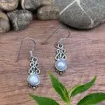 an image of a pair of Dainty Round Pearl and Sterling Silver Earrings