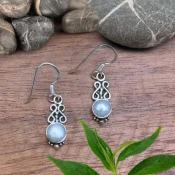 an image of a pair of Dainty Round Pearl and Sterling Silver Earrings