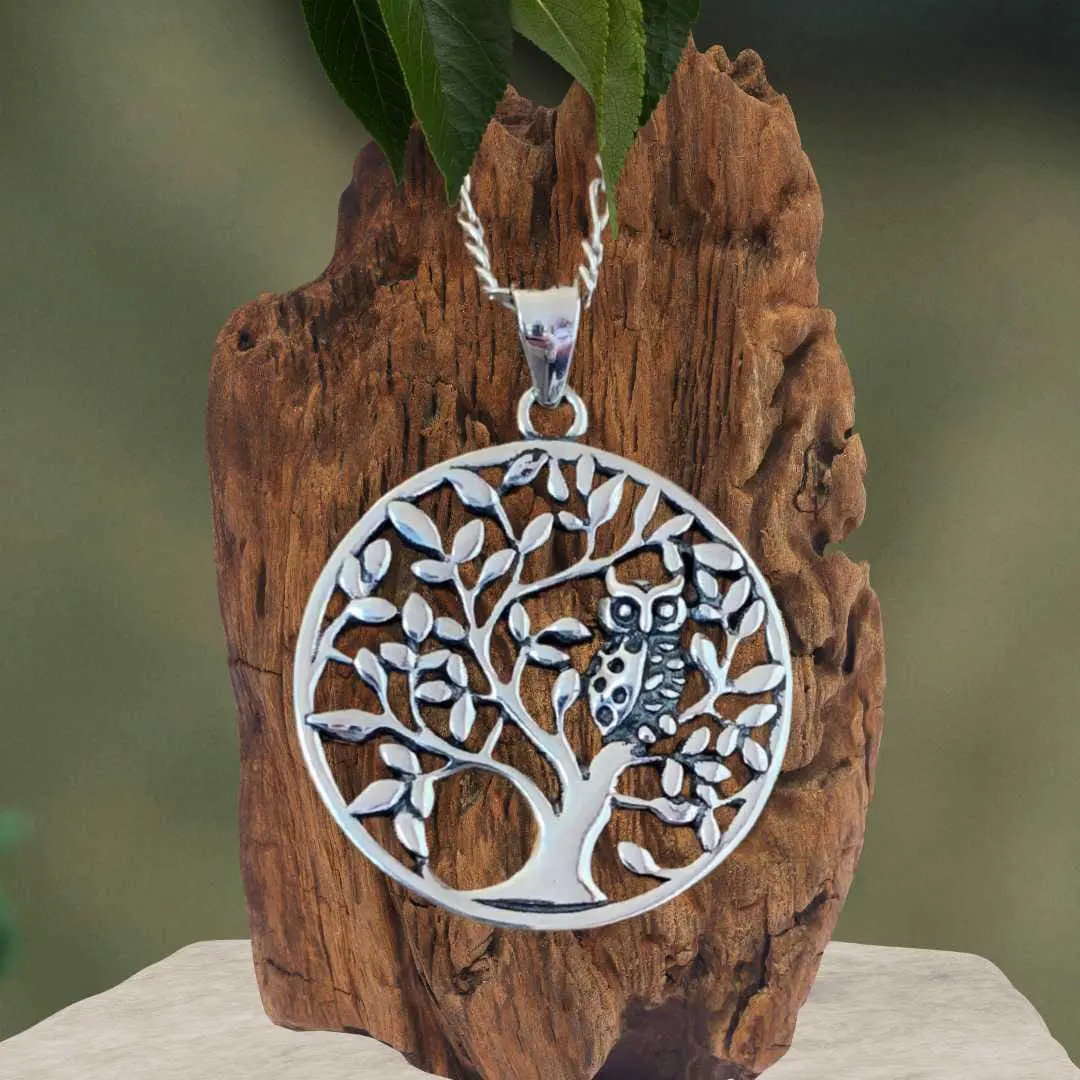 an image of a Sterling Silver Owl in Tree Pendant