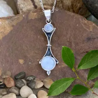 an image of a Double Round Rainbow Moonstone and Sterling Silver Pendant