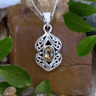 an image of an Oval Citrine and Filigree Sterling Silver Pendant