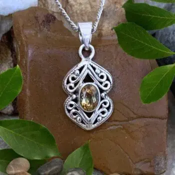 an image of an Oval Citrine and Filigree Sterling Silver Pendant