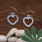 an image of a pair of Beaded Sterling Silver Open Heart Earrings