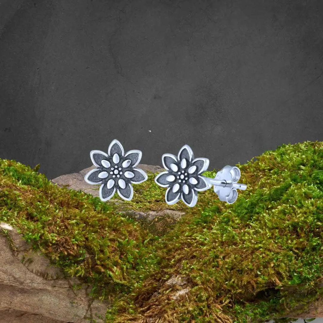 an image of a pair of Blooming Flower Sterling Silver Stud Earrings