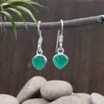 an image of a pair of Tiny Green Onyx Hearts and Sterling Silver Earrings