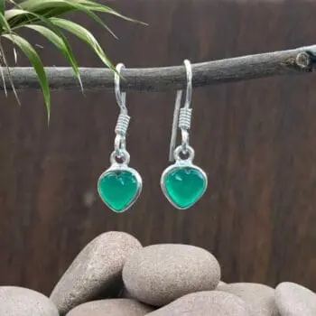 an image of a pair of Tiny Green Onyx Hearts and Sterling Silver Earrings