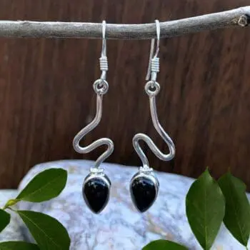 an image of a pair of Contemporary Sterling Silver and Black Onxy Teardrop Earrings