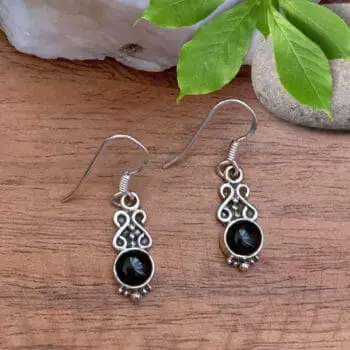 an image of a Dainty Round Black Onyx and Sterling Silver Earrings