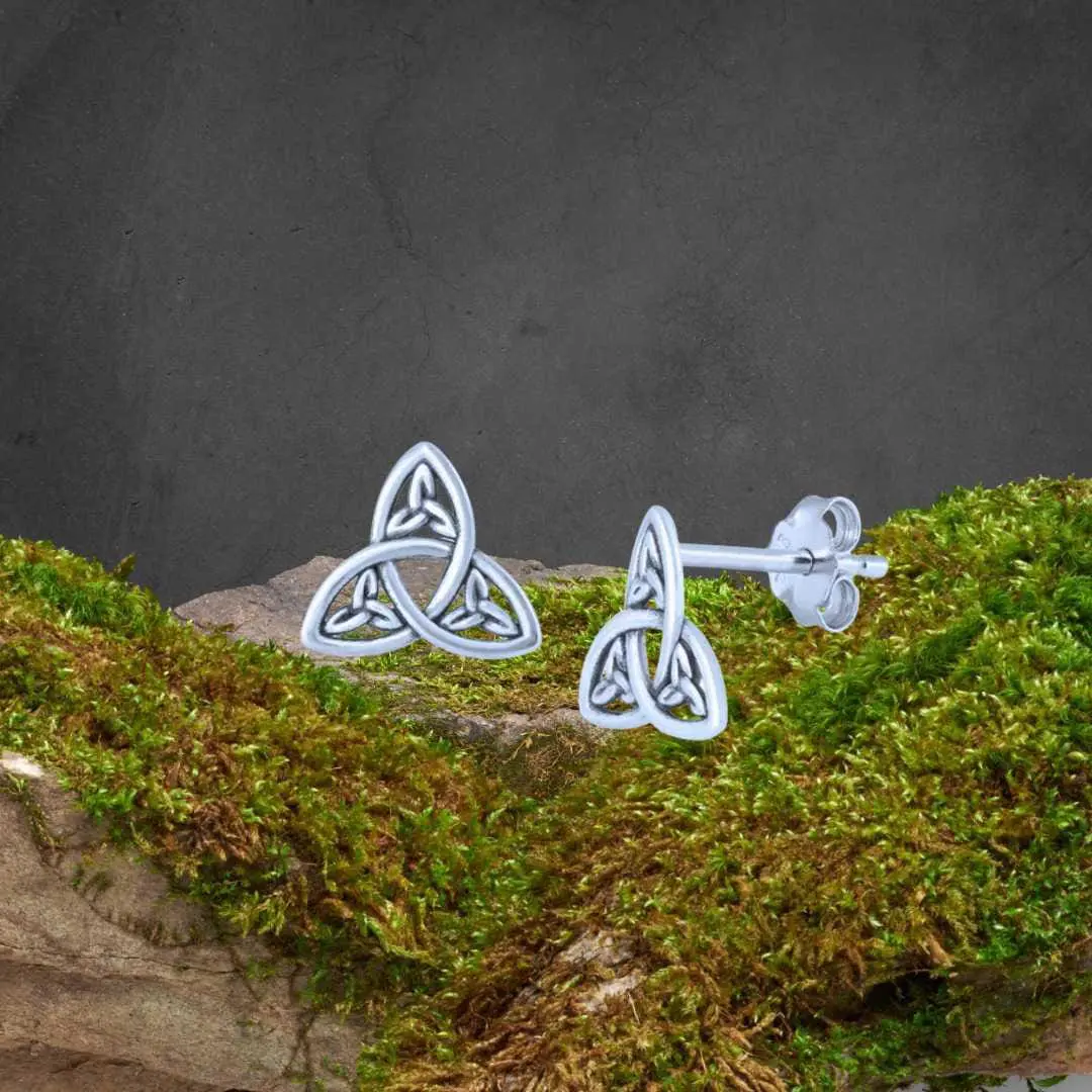 an image of a pair of Triple Triquetra Celtic Sterling Silver Stud Earrings