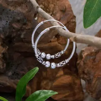 an image of a pair of Sterling Silver Bali Double Ball Hoop Earrings