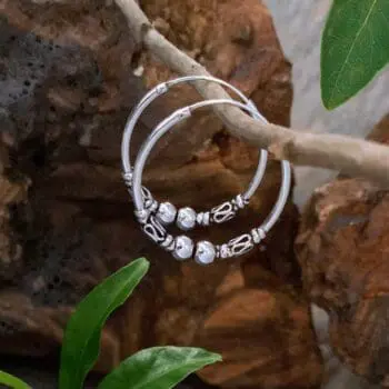 an image of a pair of Sterling Silver Bali Double Ball Hoop Earrings