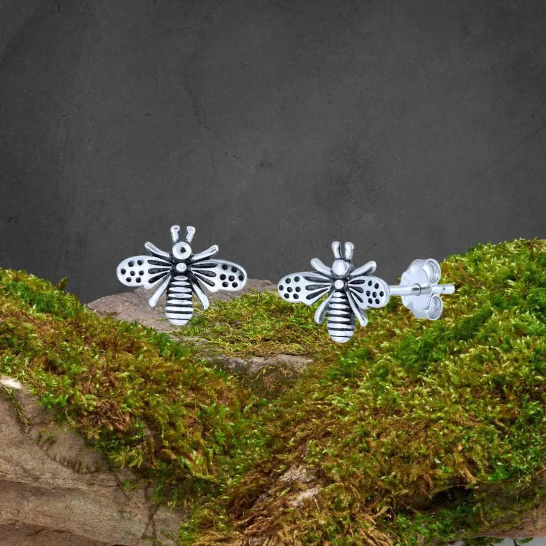 an image of a pair of Sterling Silver Honeybee Stud Earrings