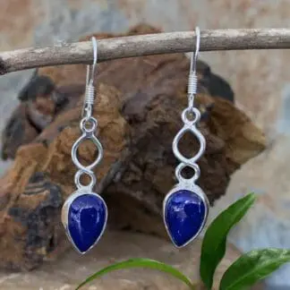 an image of a pair of Twisted Sterling Silver and Teardrop Lapis Lazuli Earrings